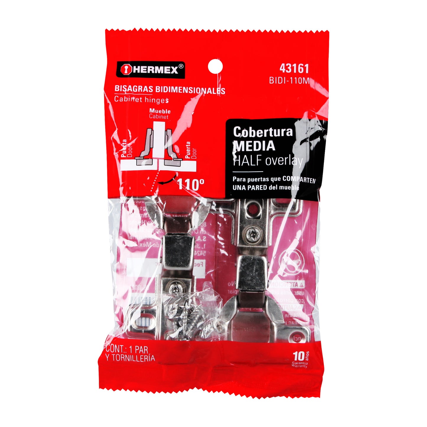 Bisagras bidimensionales de 110° cobertura media en bolsa con 2 piezas