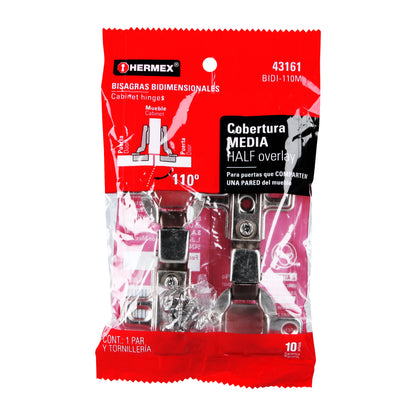 Bisagras bidimensionales de 110° cobertura media en bolsa con 2 piezas