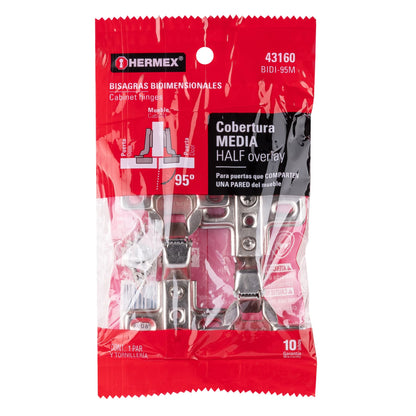 Bisagras bidimensionales de 95° cobertura media en bolsa con 2 piezas