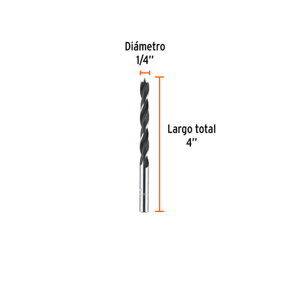 Broca para madera con punta centradora de 1/4"