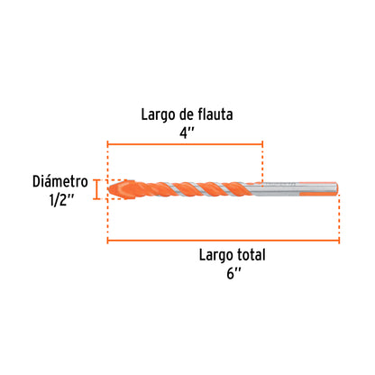 Broca multimaterial 1/2 x 6"