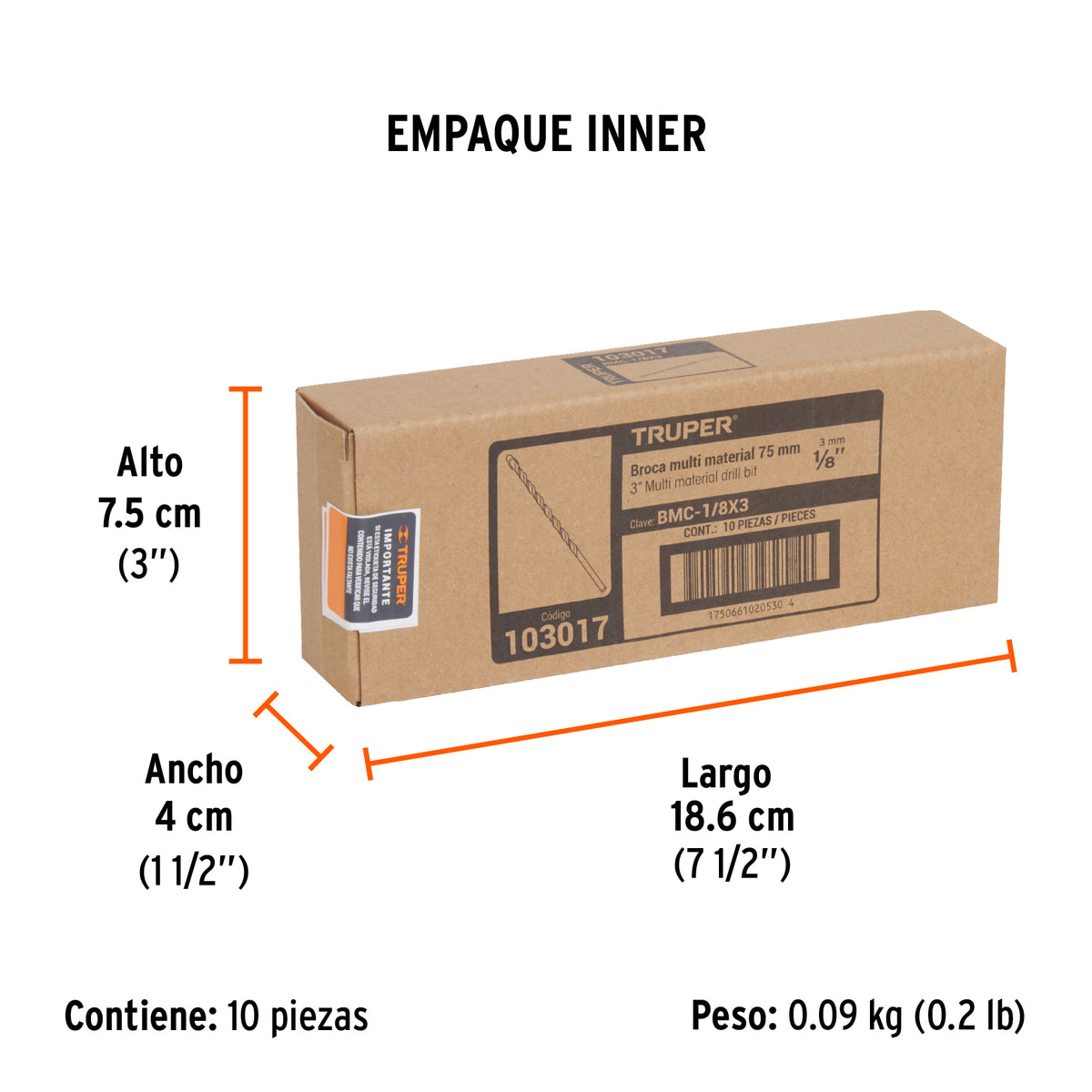 Broca multimaterial 1/8 x 3" · vista 6