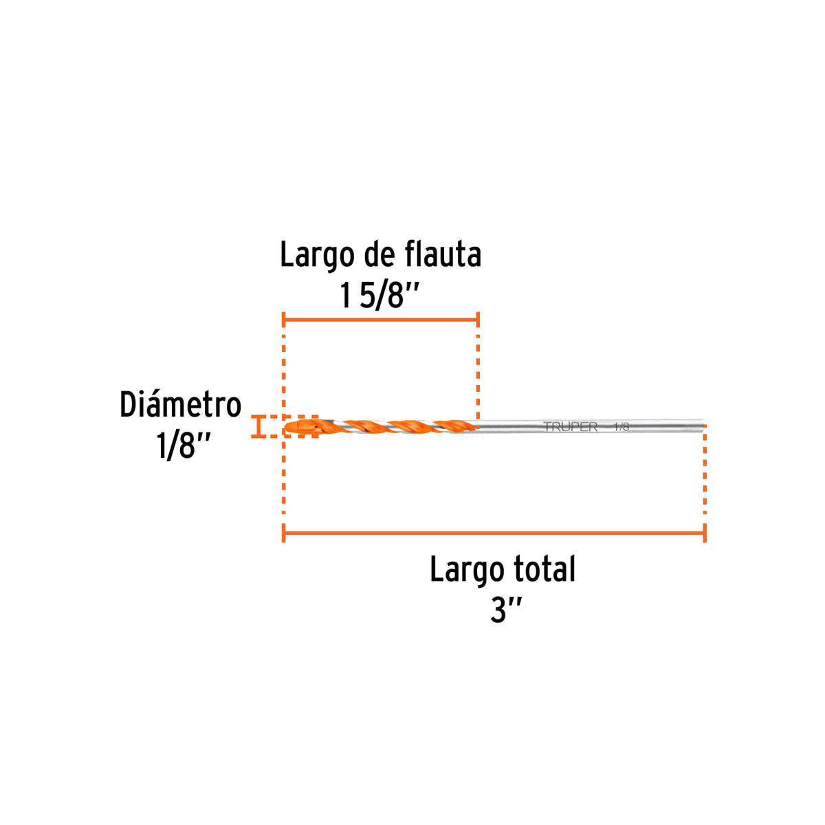 Broca multimaterial 1/8 x 3" · vista 3