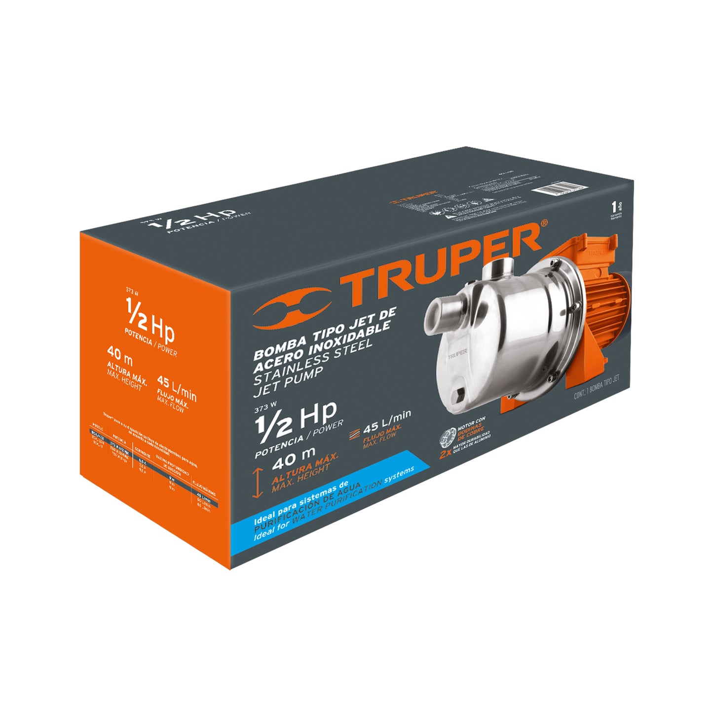 Bomba tipo jet de acero inoxidable de 1/2 HP