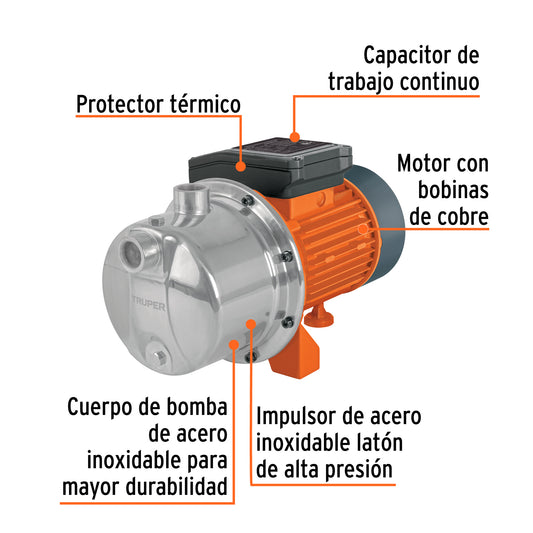 Bomba tipo jet de acero inoxidable de 1 HP