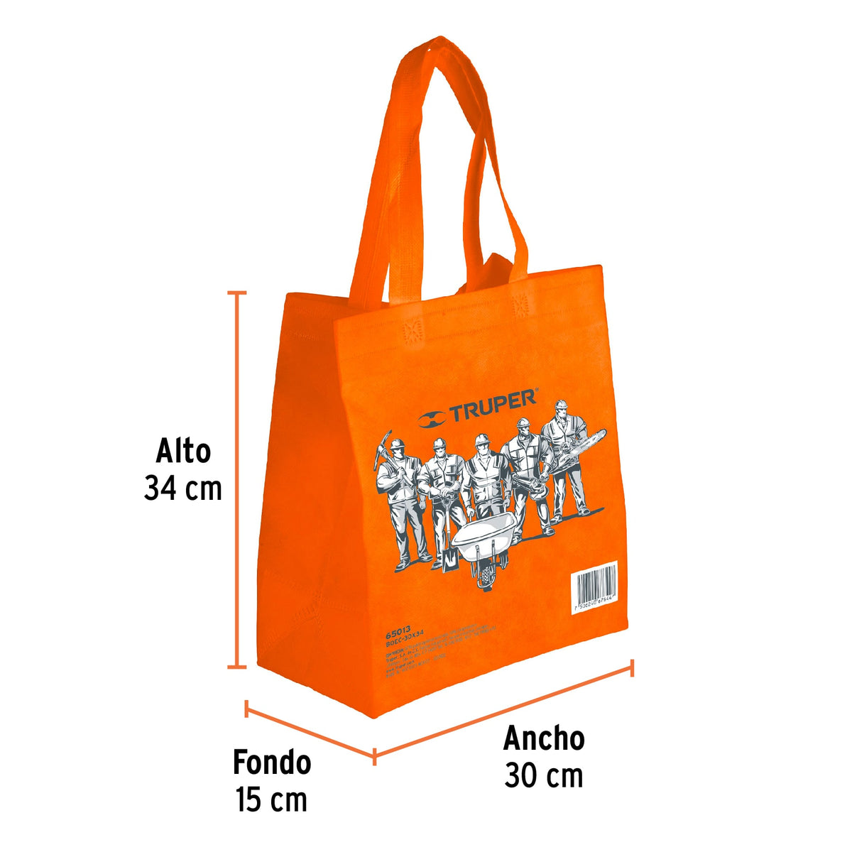 Bolsa ecológica naranja de 30 x 34 cm con costuras reforzadas