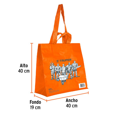 Bolsa ecológica naranja de 40 x 40 cm con asas para hombro y mano