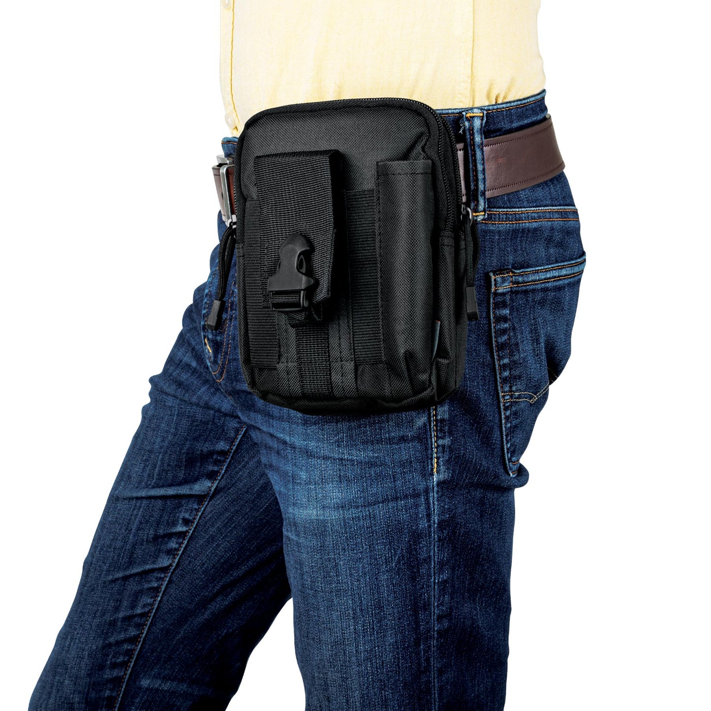Bolso táctico negro para cinturón con 3 compartimentos
