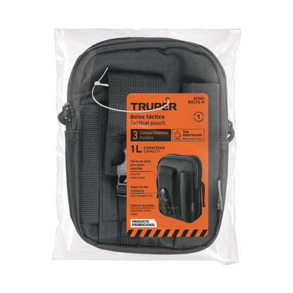 Bolso táctico negro para cinturón con 3 compartimentos