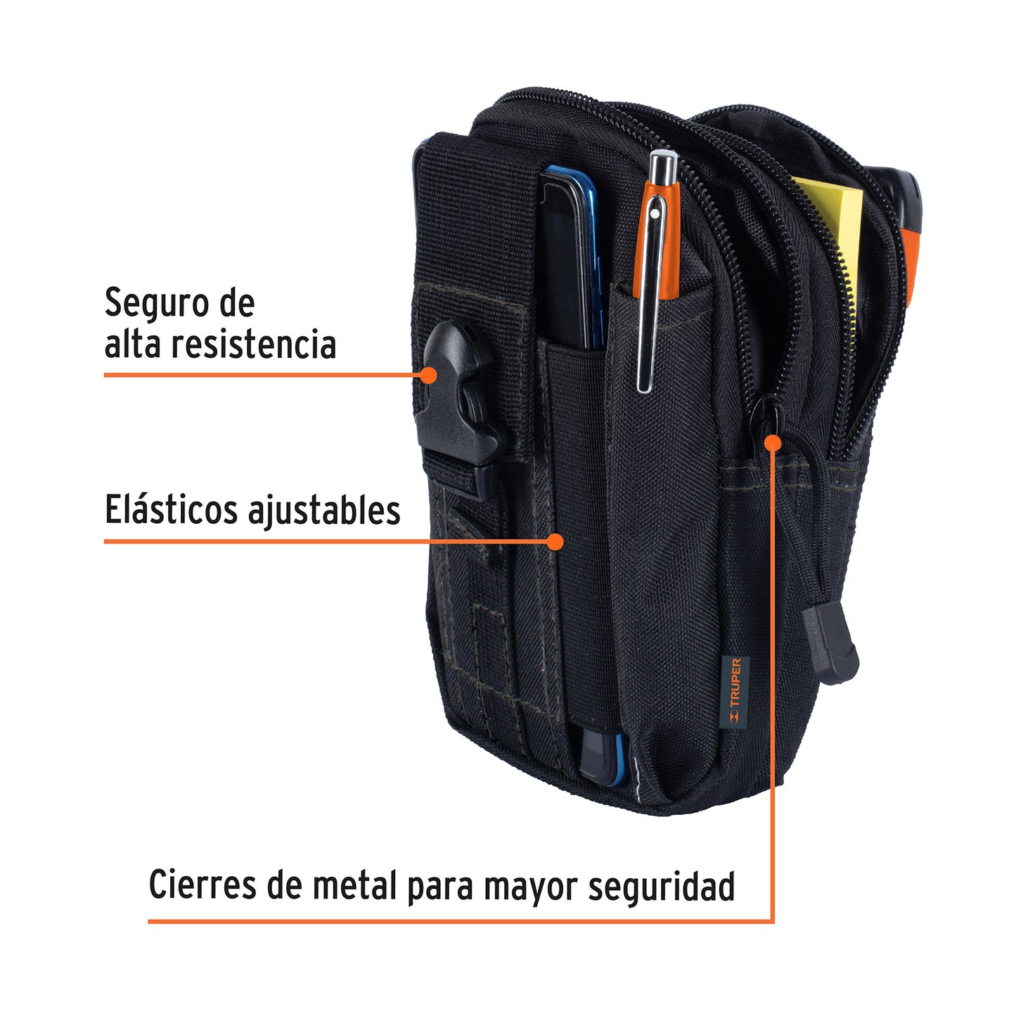 Bolso táctico negro para cinturón con 3 compartimentos