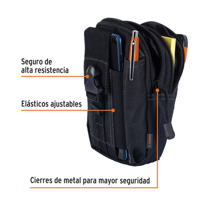 Bolso táctico negro para cinturón con 3 compartimentos