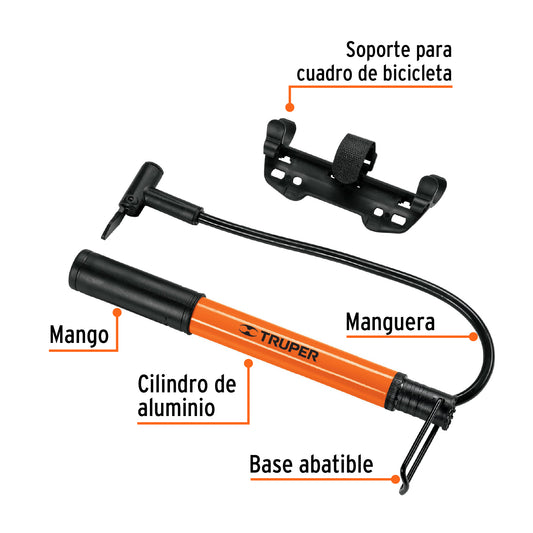 Mini bomba manual para bicicleta de aluminio con base de pedal