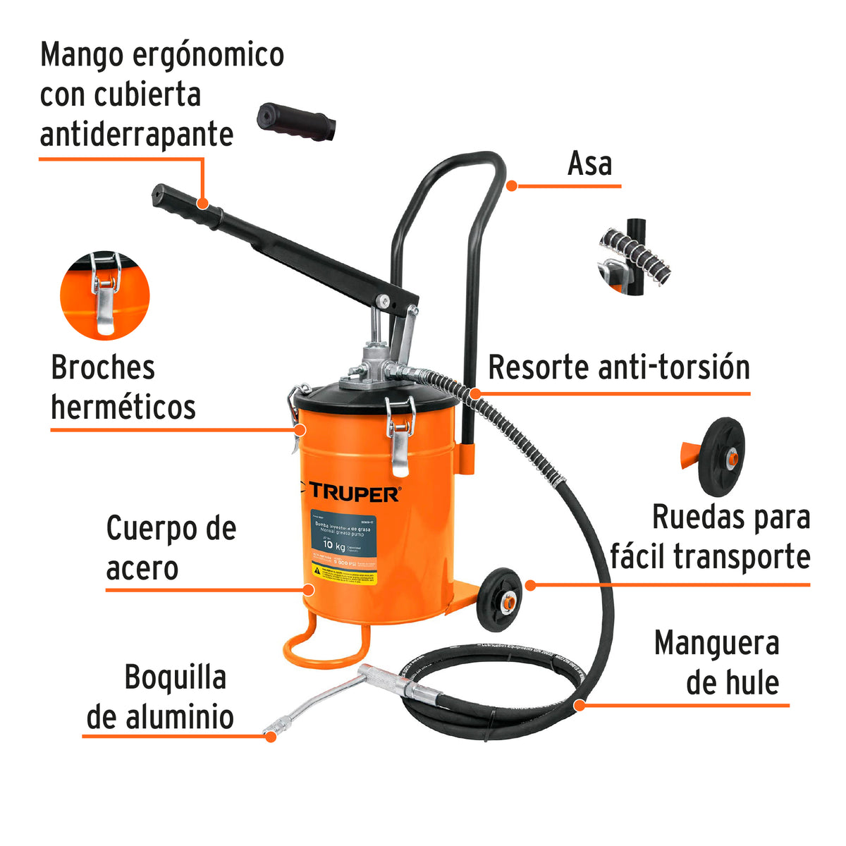 Bomba inyectora de grasa, 10 kg · vista 3