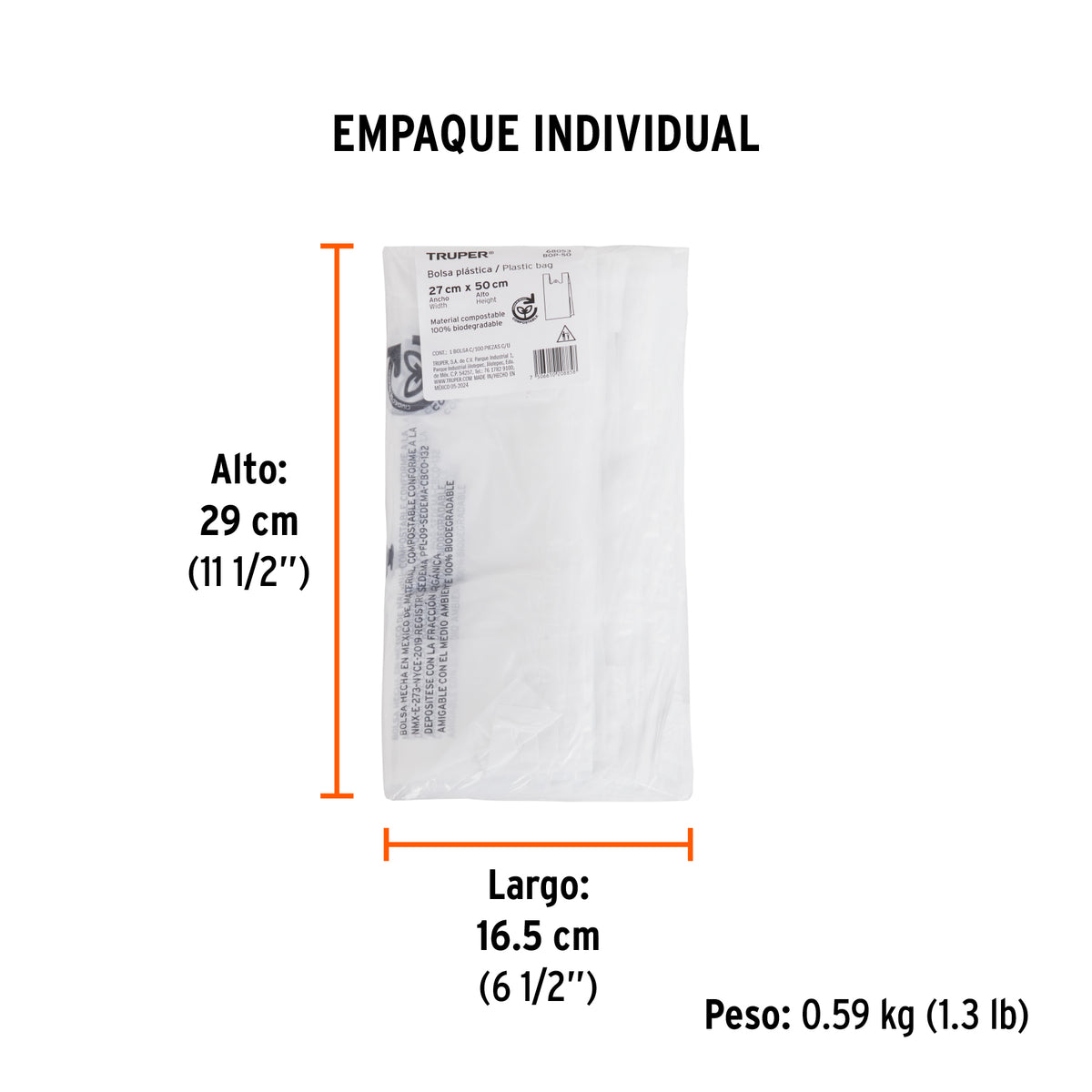 100 bolsas plásticas biodegradables de 27 x 50 cm · vista 2