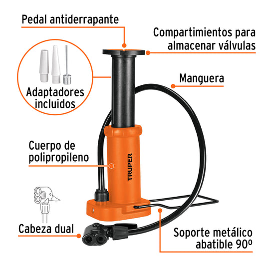 Bomba de pedal de polipropileno con cabeza dual