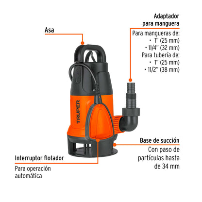 Bomba sumergible plástica, 1/2 HP para agua sucia · vista 2