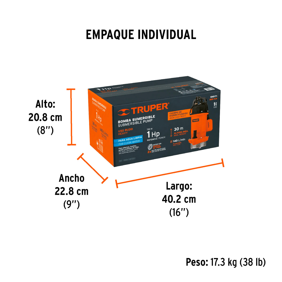 Bomba sumergible hierro fundido, agua limpia, 1 HP · vista 7