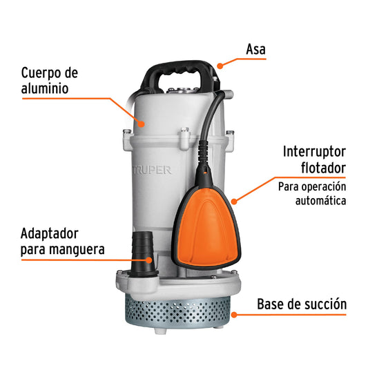 Bomba sumergible cubierta aluminio para agua limpia de 1 HP