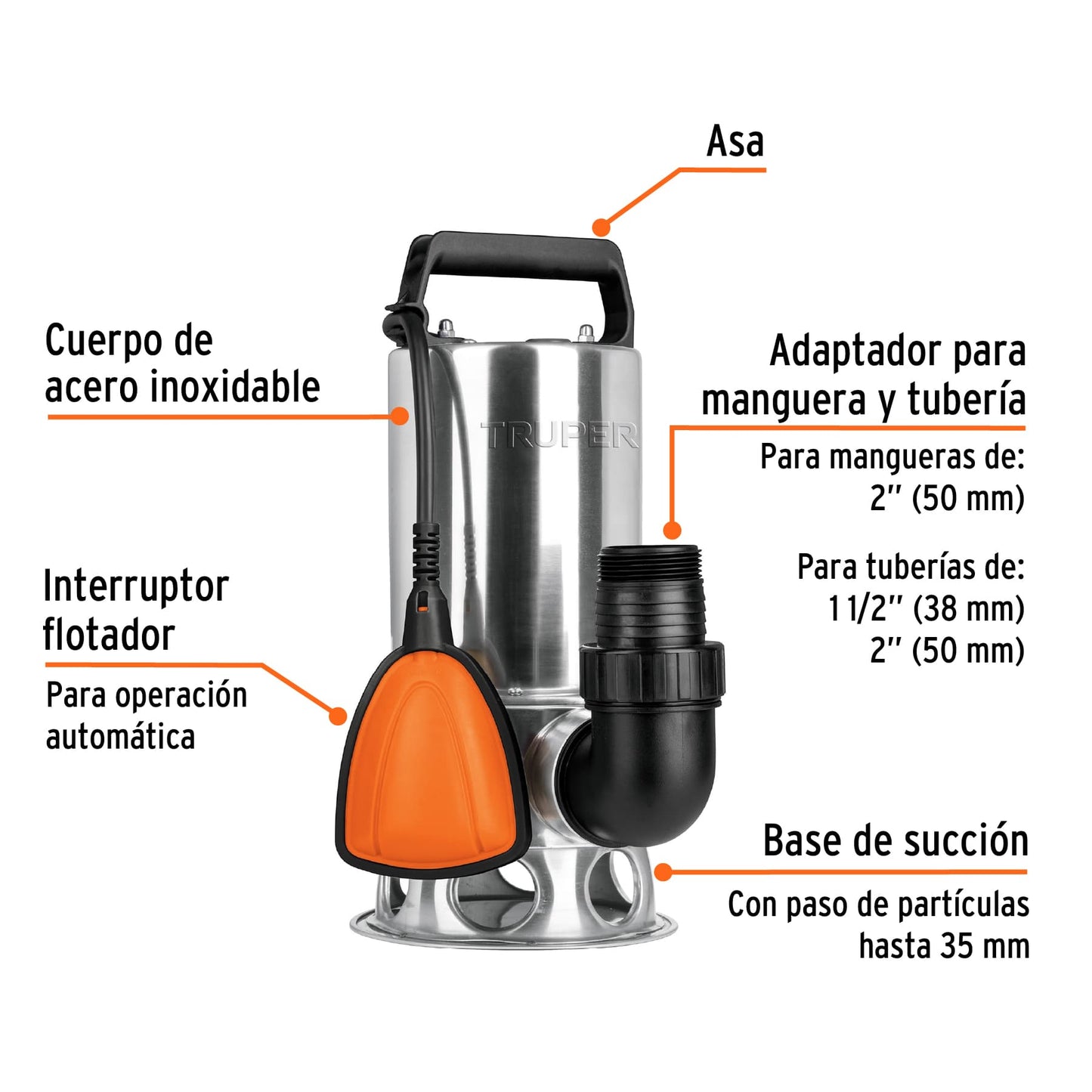 Bomba sumergible de acero inoxidable para agua sucia de 1 HP