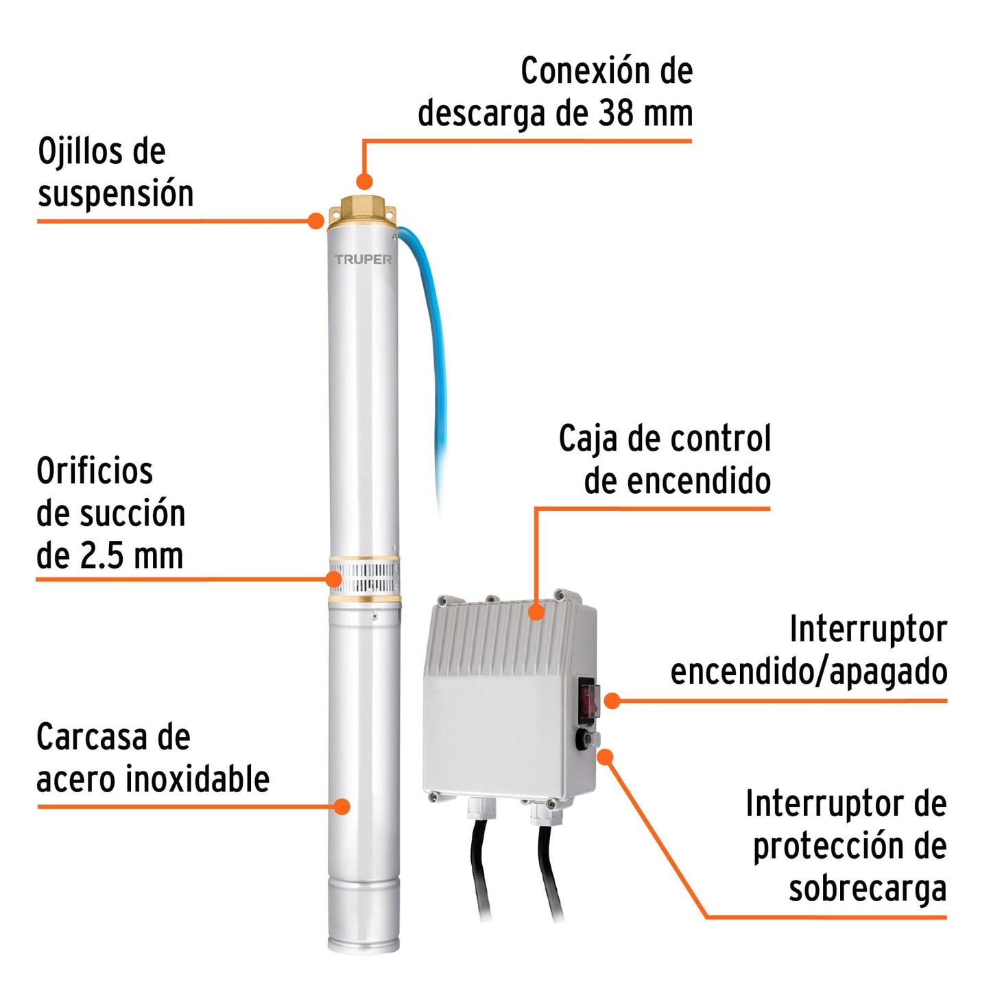 Bomba sumergible tipo bala para uso agrícola de 2 HP