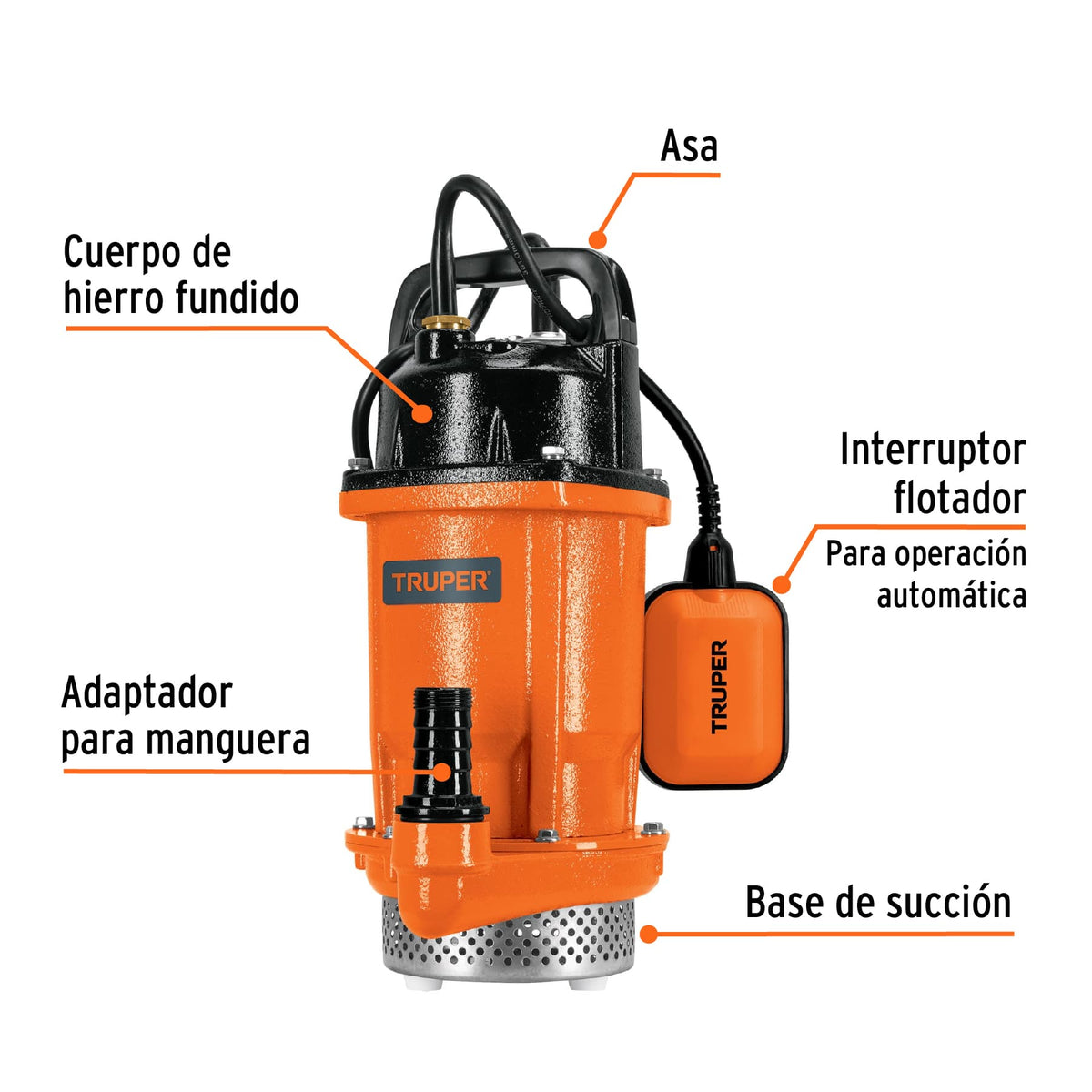 Bomba sumergible hierro fundido, agua limpia, 3/4 HP · vista 2