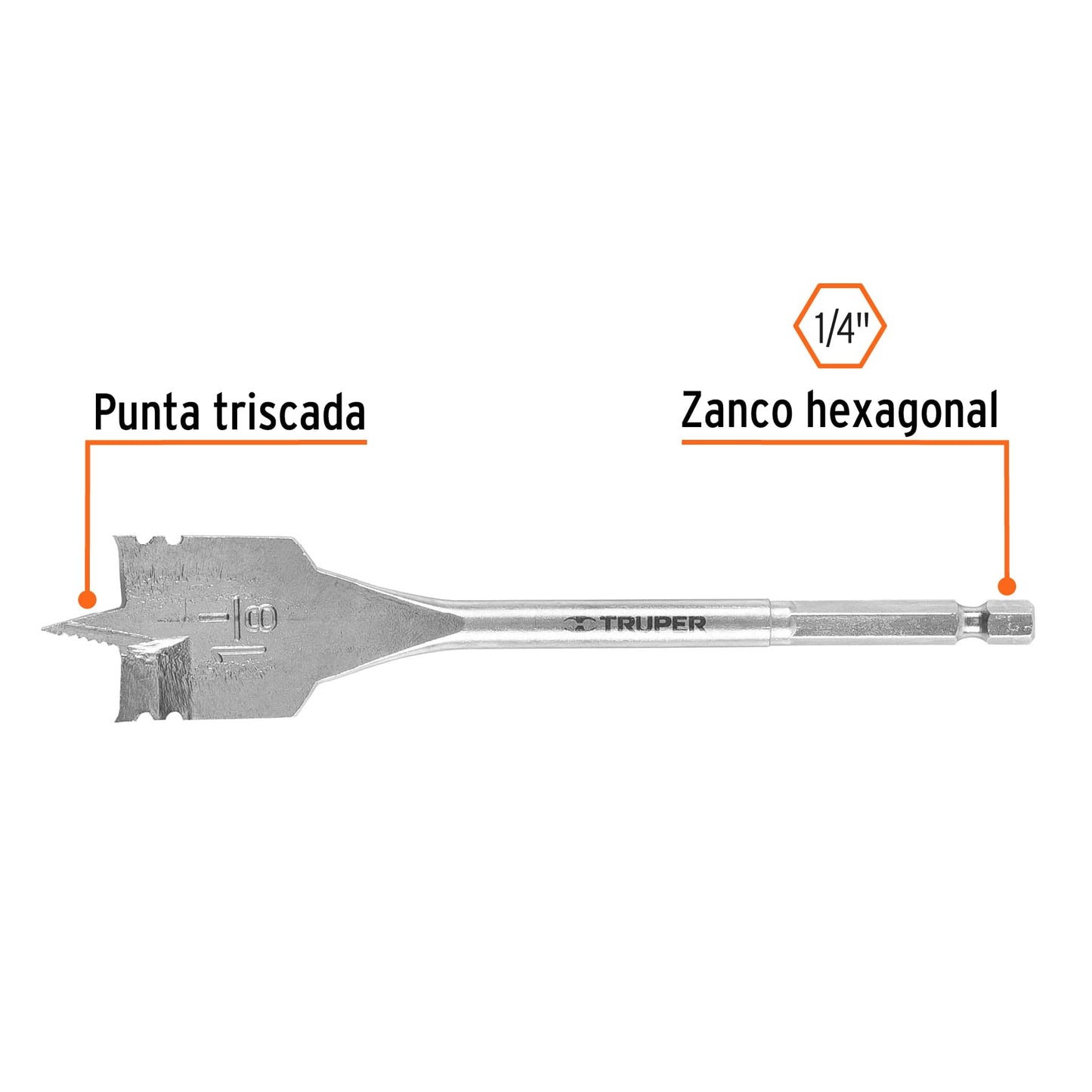 Broca plana de manita 1-1/8" para madera