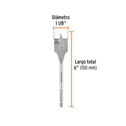 Broca plana de manita 1-1/8" para madera