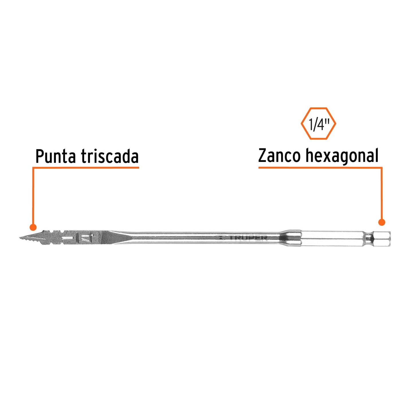 Broca plana de manita 1/4" para madera
