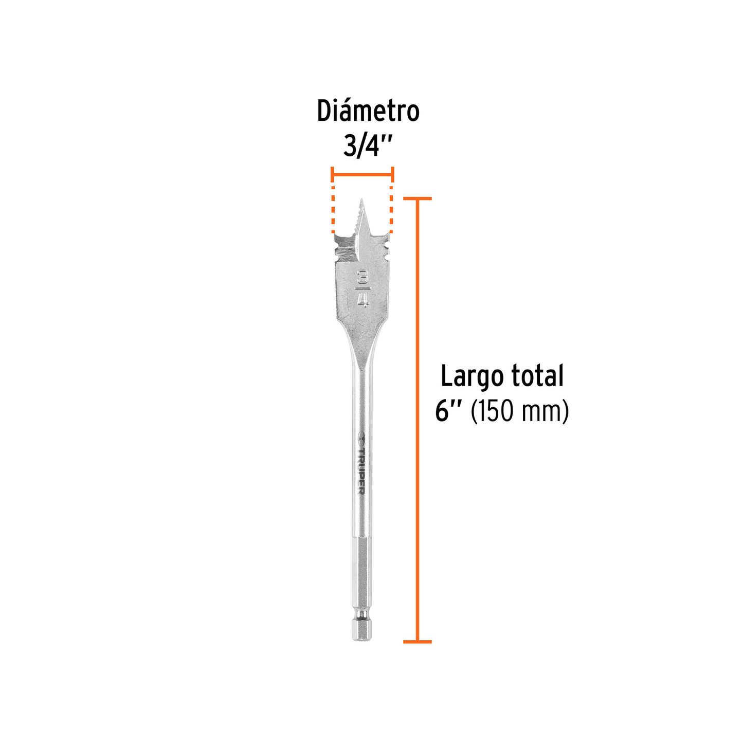 Broca plana de manita 3/4" para madera