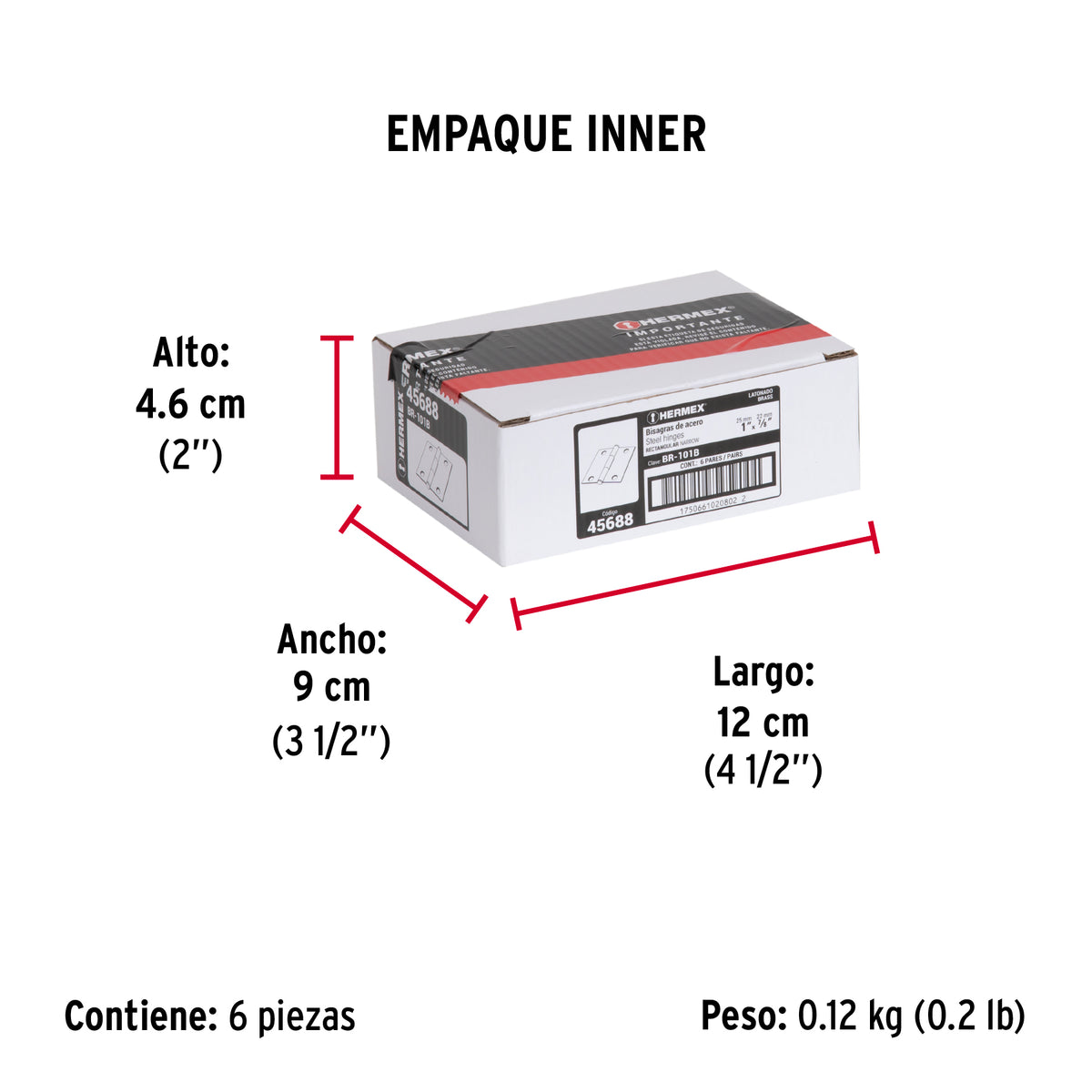 Bolsa 2 bisagras rectangulares 1 x 7/8", acero latonado · vista 6