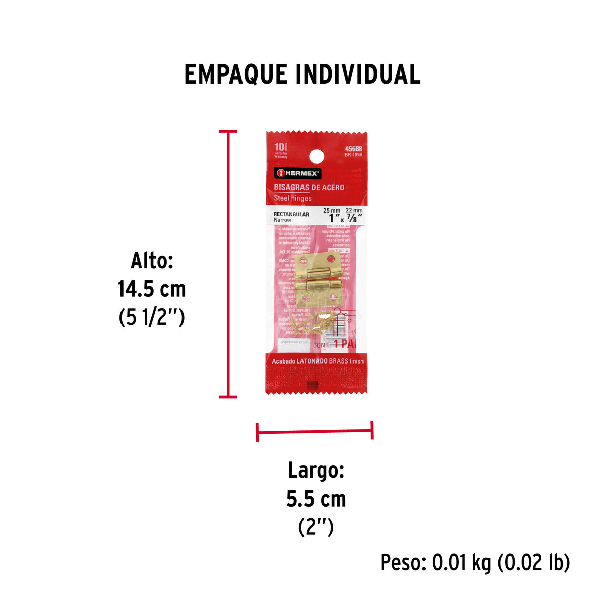 Bolsa 2 bisagras rectangulares 1 x 7/8", acero latonado · vista 5