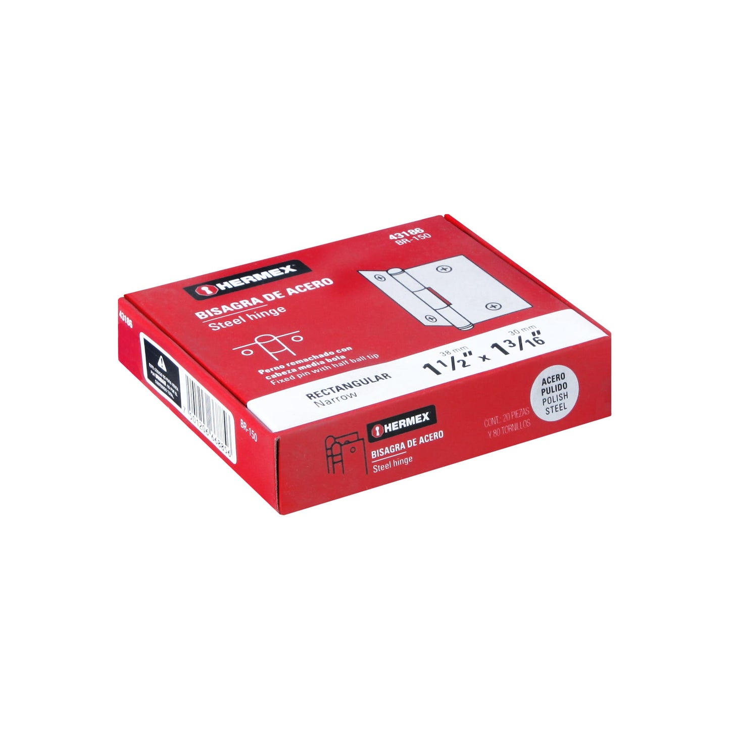 Bisagra rectangular de 1.5 pulgadas en acero pulido