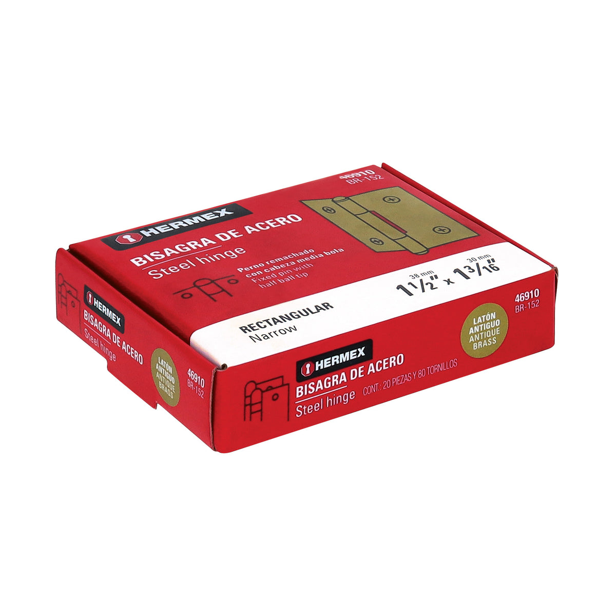 Bisagra rectangular 1-1/2 x 1-3/16", latón antiguo · vista 4