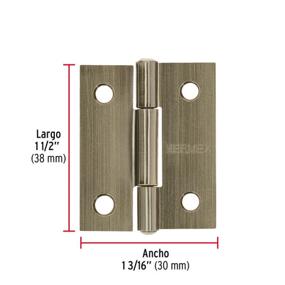 Bisagra rectangular 1-1/2 x 1-3/16", latón antiguo · vista 3