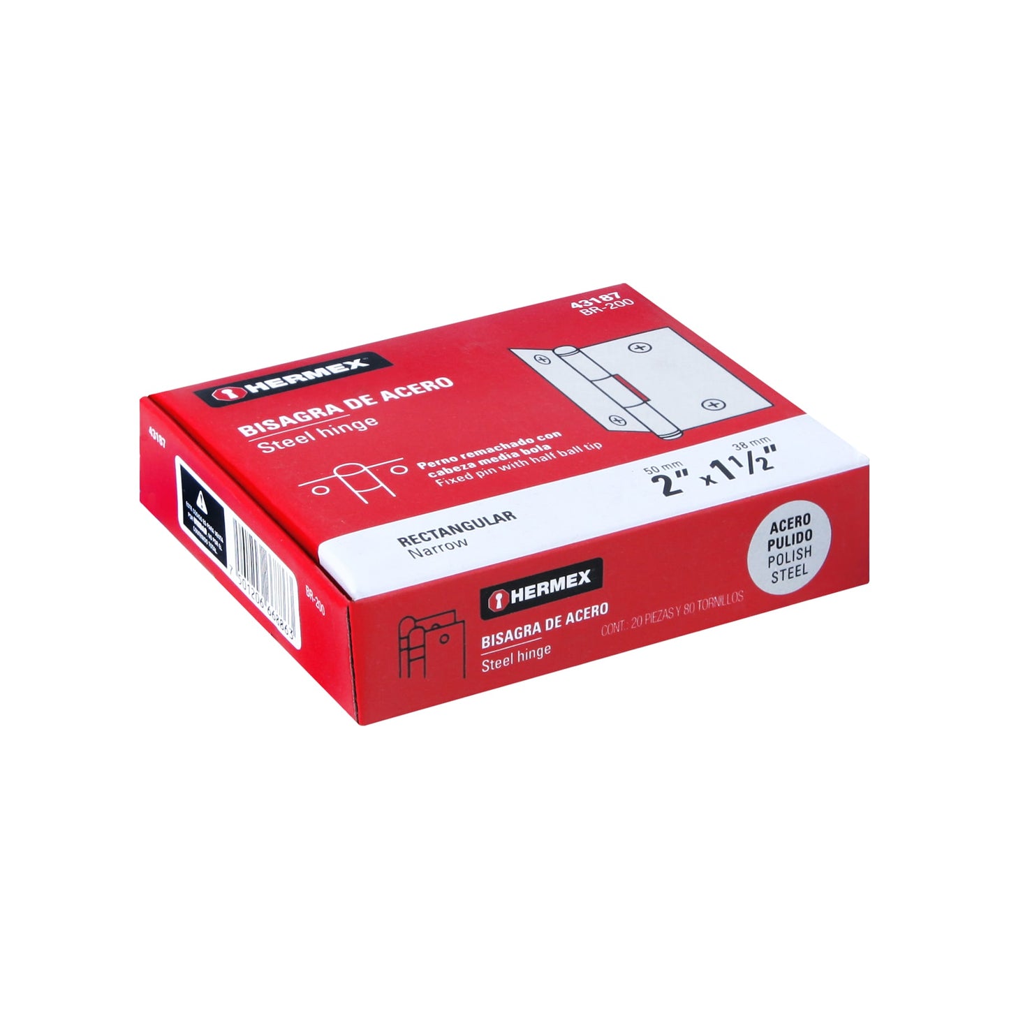 Bisagra rectangular de 2 pulgadas en acero pulido