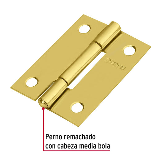 Bisagra rectangular de acero con acabado latonado