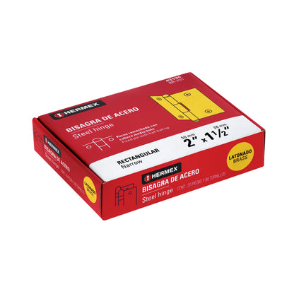 Bisagra rectangular de acero con acabado latonado