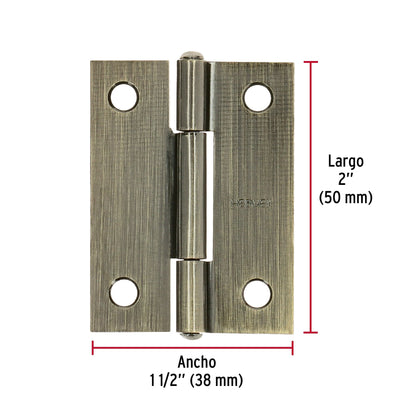 Bisagra rectangular 2 x 1-1/2", latón antiguo · vista 3