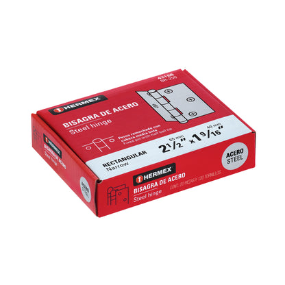 Bisagra rectangular de dos y media pulgadas en acero pulido