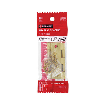 Bisagras rectangulares de dos y media pulgadas en acero latonado