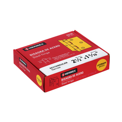 Bisagra rectangular de acero con acabado latonado