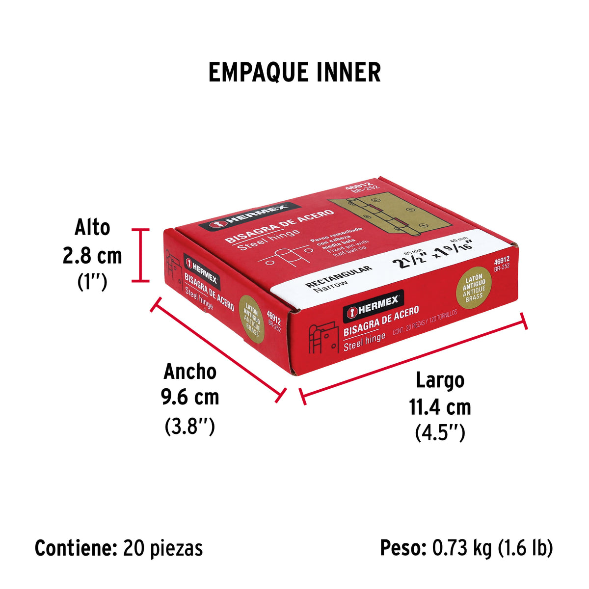 Bisagra rectangular 2-1/2 x 1-5/8", latón antiguo · vista 5