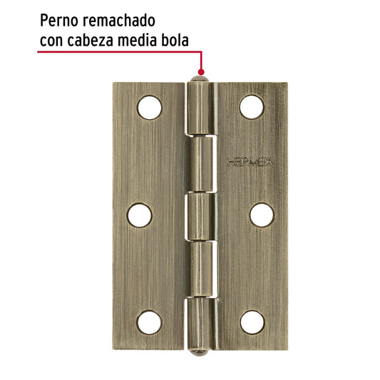 Bisagra rectangular 2-1/2 x 1-5/8", latón antiguo · vista 2