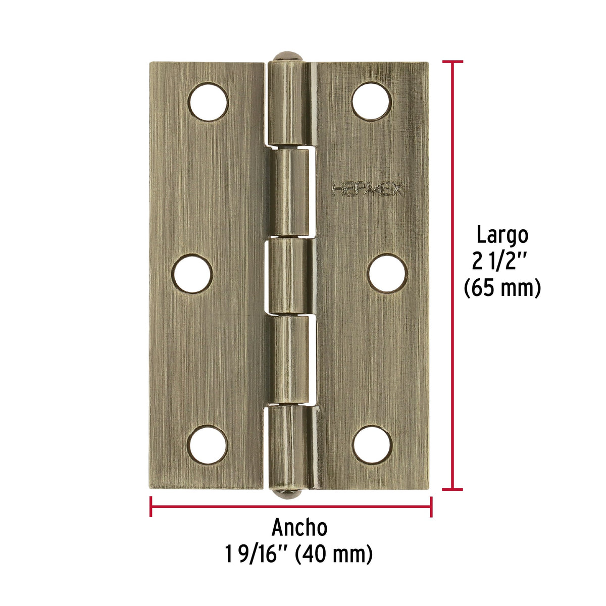 Bisagra rectangular 2-1/2 x 1-5/8", latón antiguo · vista 3
