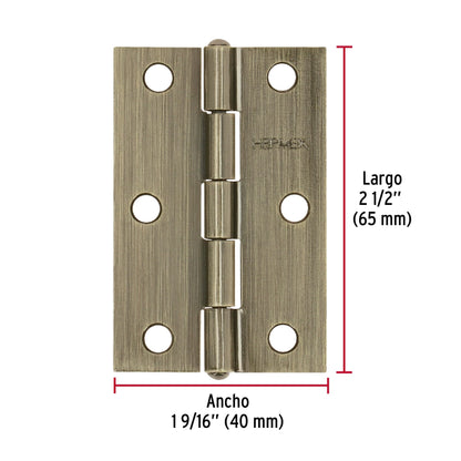 Bisagra rectangular 2-1/2 x 1-5/8", latón antiguo · vista 3