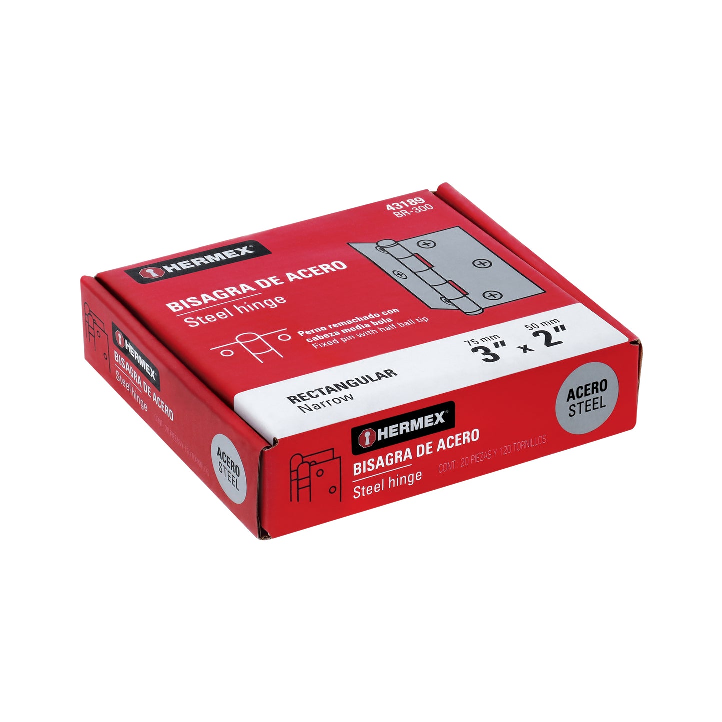 Bisagra rectangular de 3 pulgadas en acero pulido