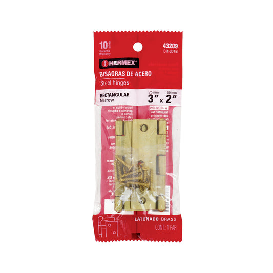 Bisagras rectangulares de 3 pulgadas en acero latonado