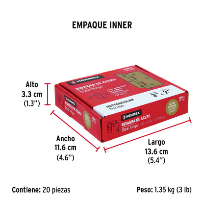 Bisagra rectangular 3 x 2", latón antiguo · vista 5