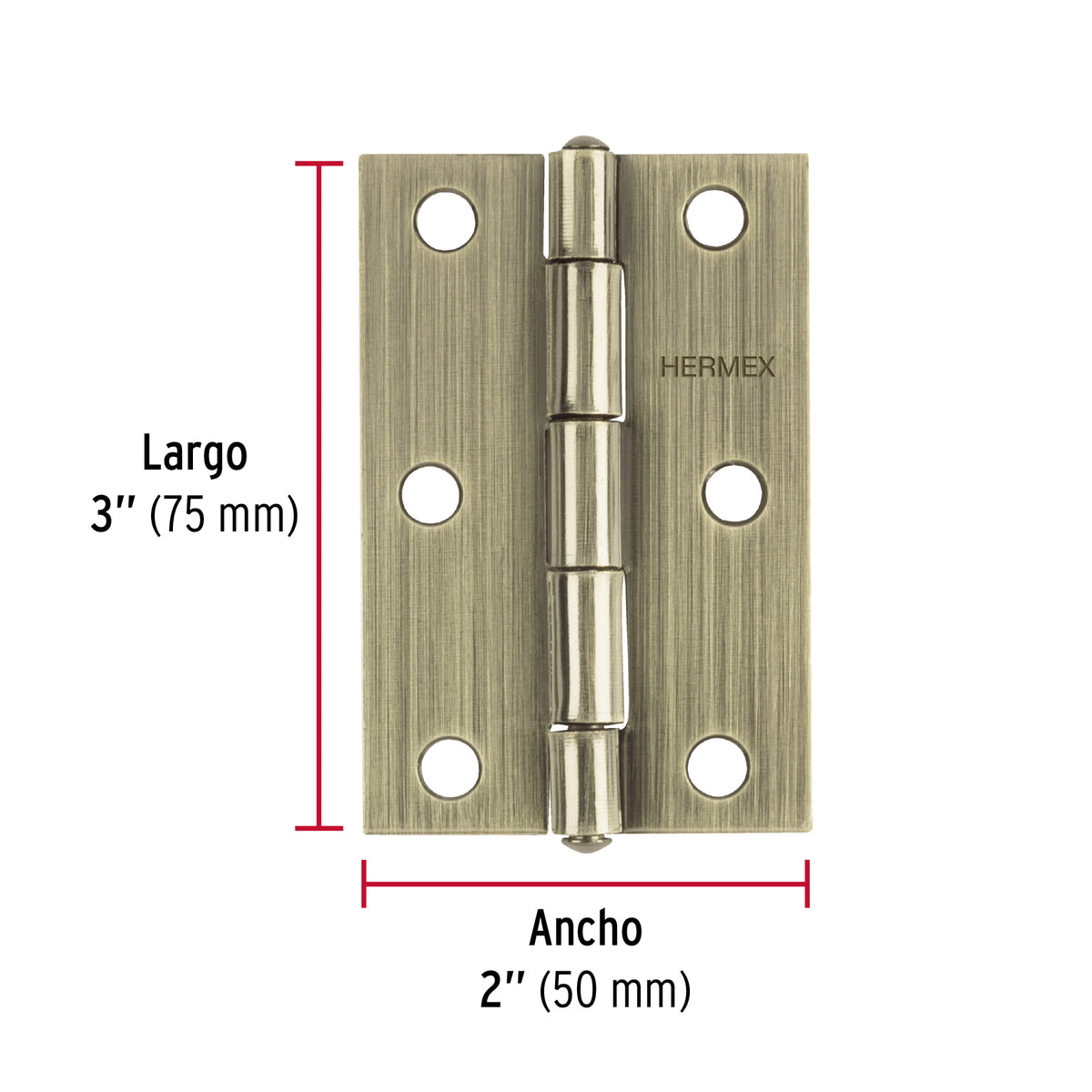 Bisagra rectangular 3 x 2", latón antiguo · vista 3
