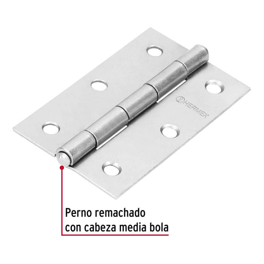 Bisagra rectangular de tres y media pulgadas en acero pulido